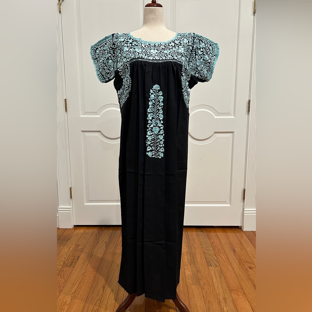 San Antonino Maxi Dress,Oaxaca Mexican dress.Hand Embroidered with Silk Threads.